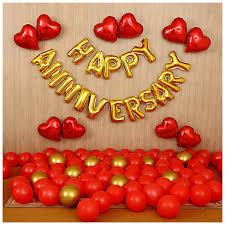 Red and Gold Anniversary Decor with Heart Balloons and Foil Letter Banner