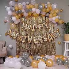 Modern Gold and Silver Balloon Anniversary Backdrop Decor