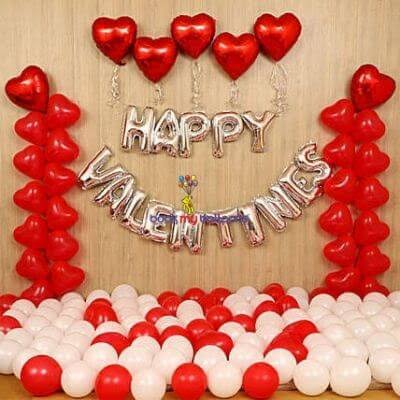 Romantic Red and White Valentine's Day Balloon Decoration with Heart Balloons