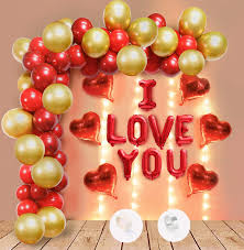 Romantic Red and Gold Balloon Arch Decoration with I LOVE YOU Letters