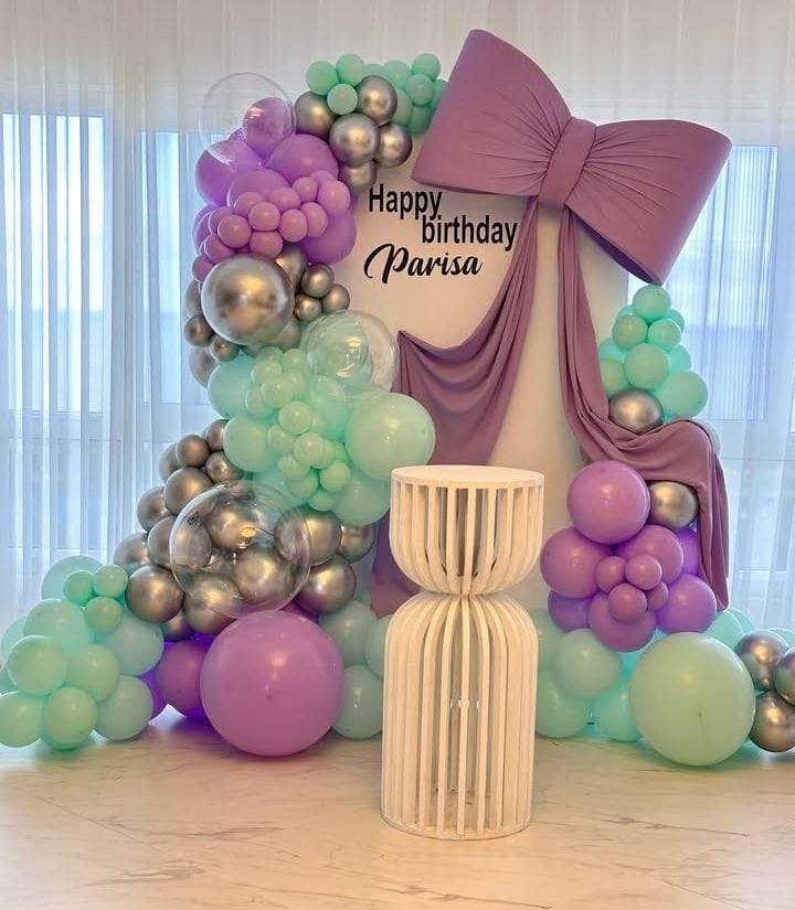 Modern Mint Green and Purple Balloon Birthday Backdrop for Girls