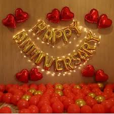 Romantic Red and Gold Balloon Anniversary Backdrop Decor with Heart Balloons