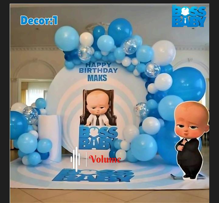 Boss Baby Blue Kids Birthday Backdrop with Balloon Arch Decor