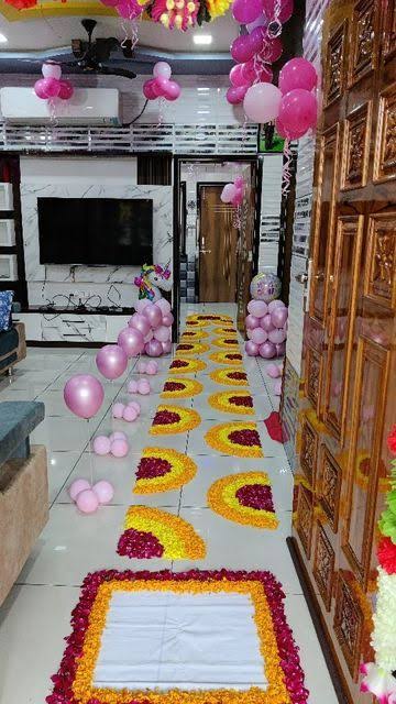 Welcome Baby Traditional Home Decor With Pink Balloons And Floral Carpet - welcome baby decoration by ARV Decor