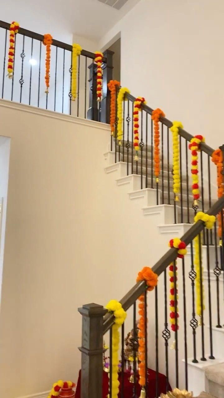 Traditional Yellow And Orange Floral Garland Decoration For Home Festival Staircase
