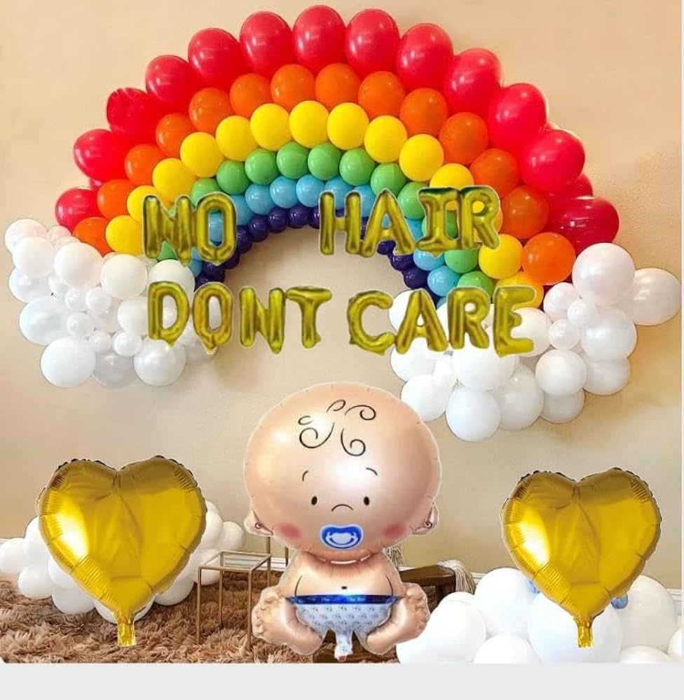 Rainbow Baby Shower Decor With Balloon Arch And Gold Accents