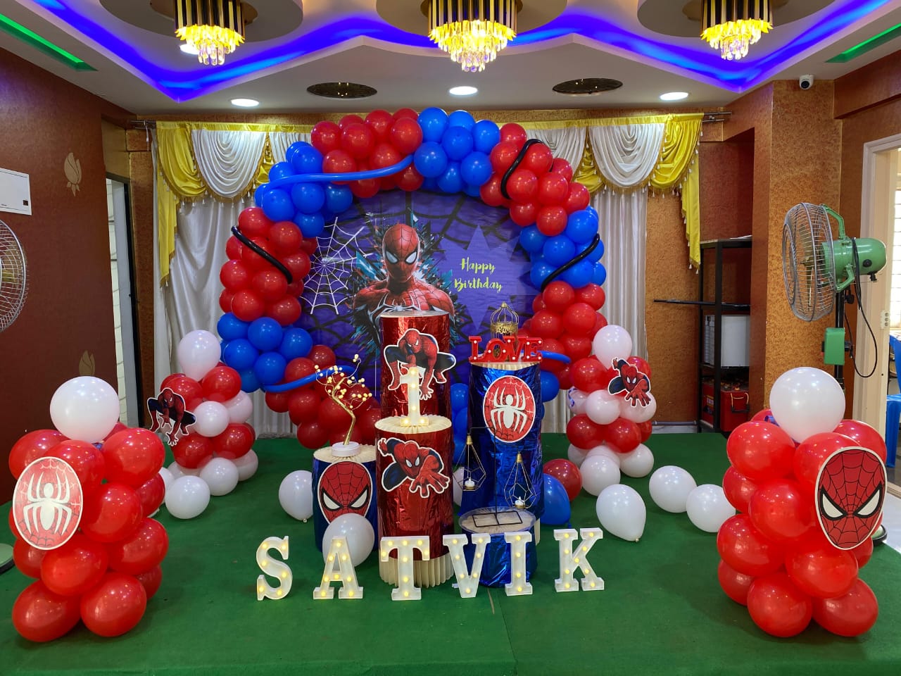 Spiderman Theme Kids Birthday Party Red Blue Balloon Decor With Name Letters - birthday decoration by ARV Decor