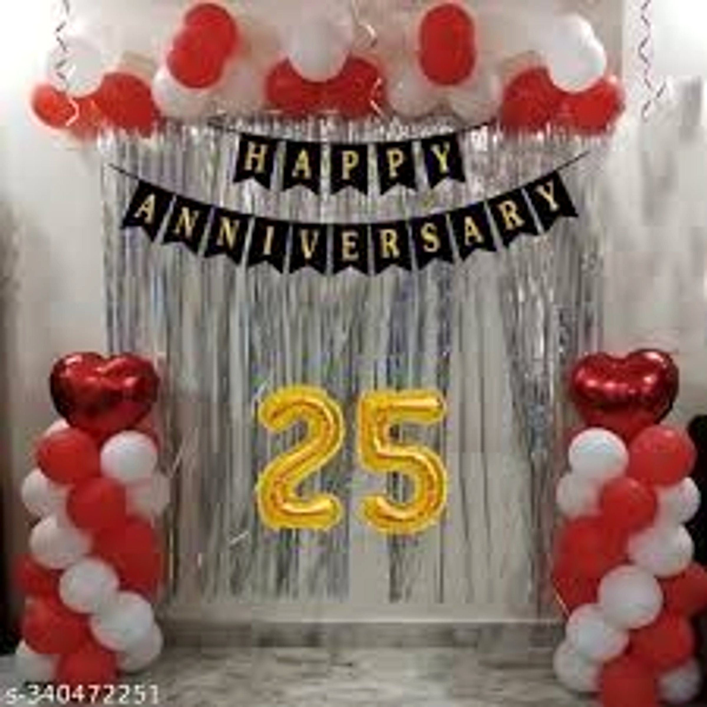 25th Anniversary Red And White Balloon Decor With Gold Number Backdrop - Anniversary Decoration by ARV Decor thumbnail 2