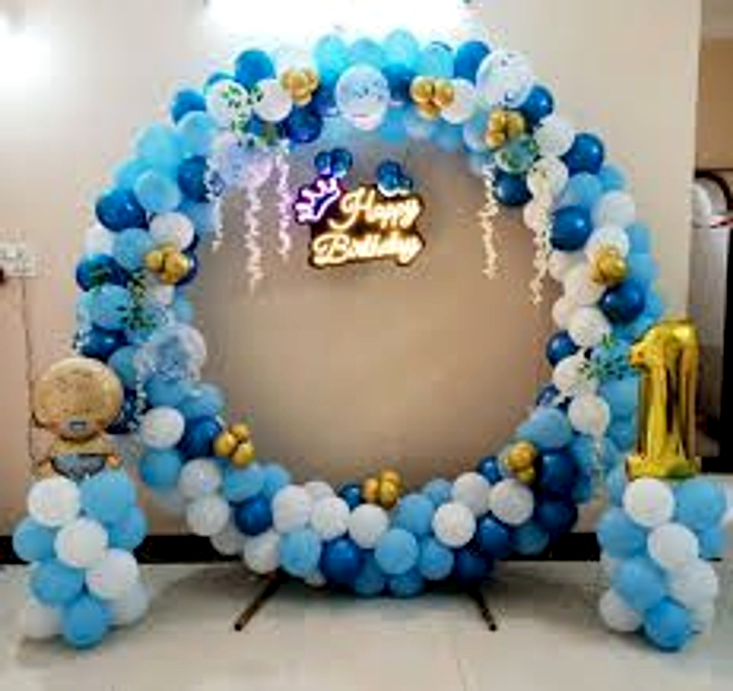Blue And White Kids 1st Birthday Balloon Arch Decoration With Neon Sign - birthday decoration by ARV Decor thumbnail 2