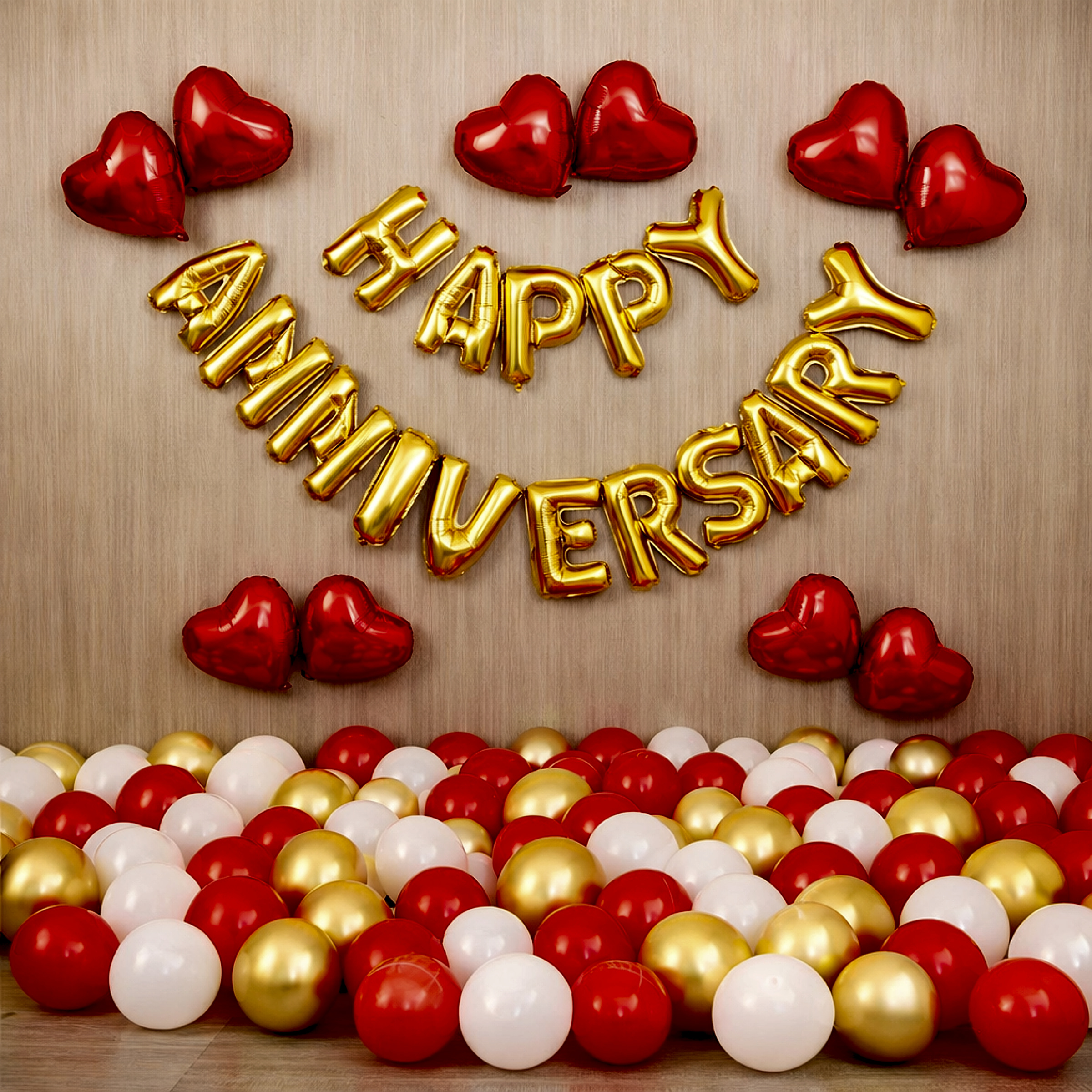 Anniversary Decor With Red And Gold Balloons And Foil Letter Garland - Anniversary Decoration by ARV Decor thumbnail 2