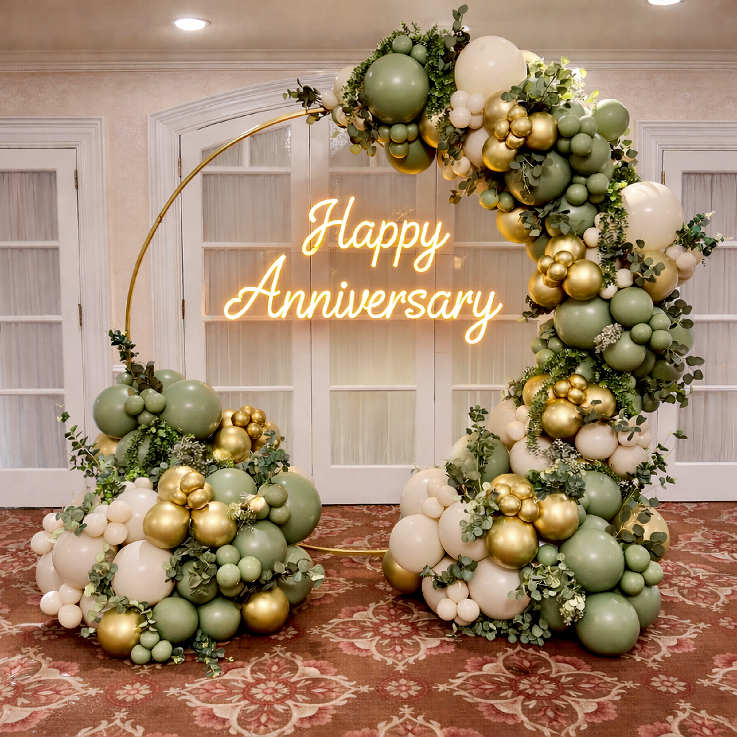 Elegant Sage Green And Gold Balloon Arch Anniversary Backdrop Decor - Anniversary Decoration by ARV Decor thumbnail 2