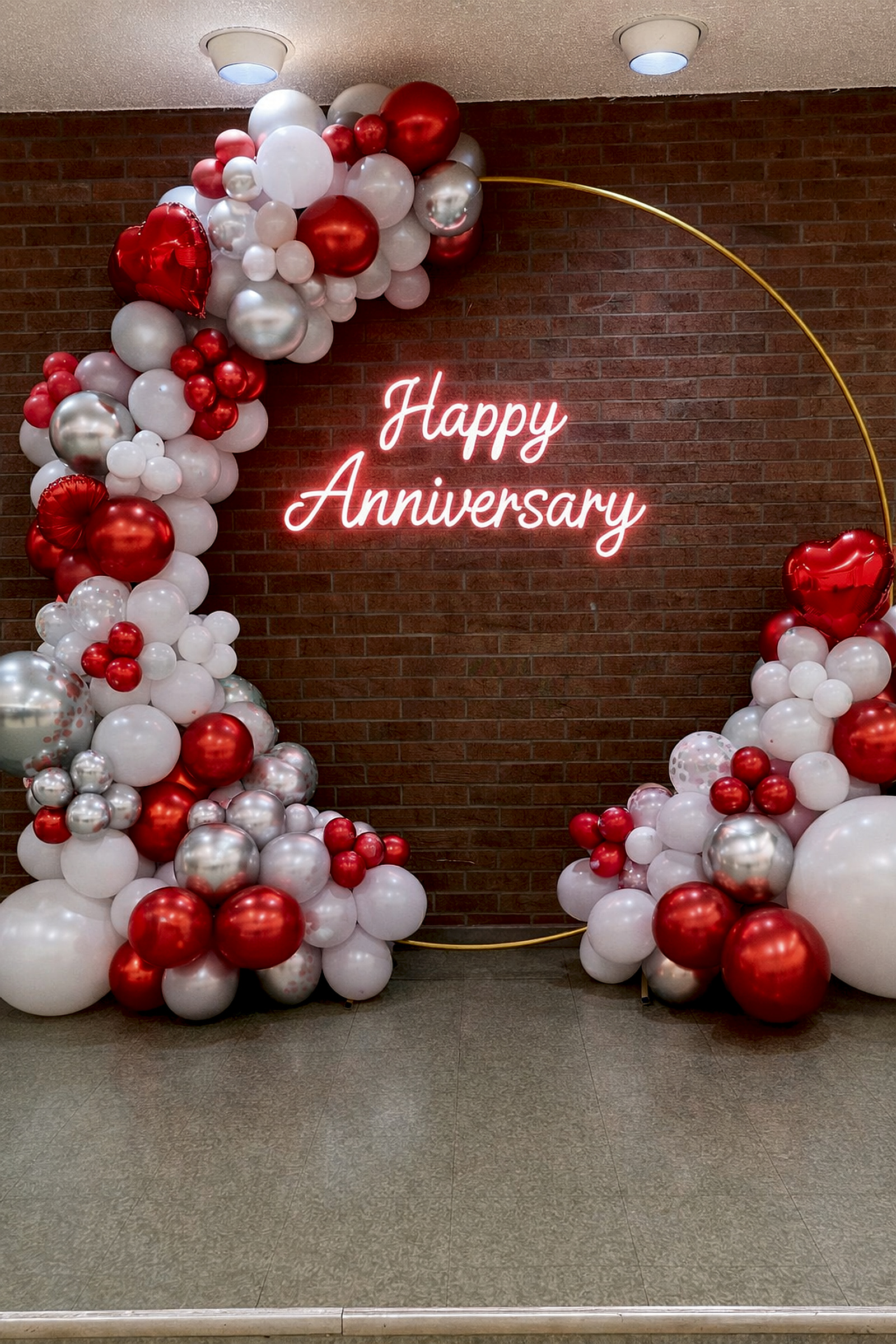 Red And White Balloon Arch Anniversary Decoration With Neon Sign - Anniversary Decoration by ARV Decor thumbnail 2