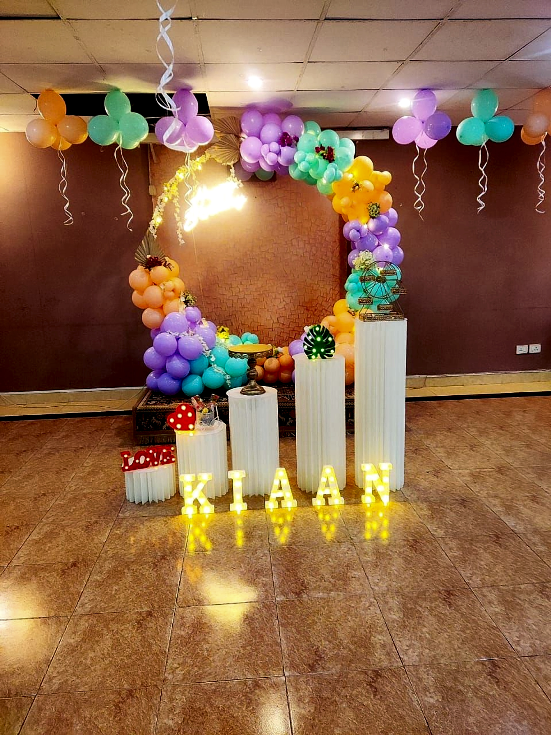Kids Birthday Pastel Balloon Arch With Name Light Letters Decor - Kids Birthday Decoration by ARV Decor thumbnail 2