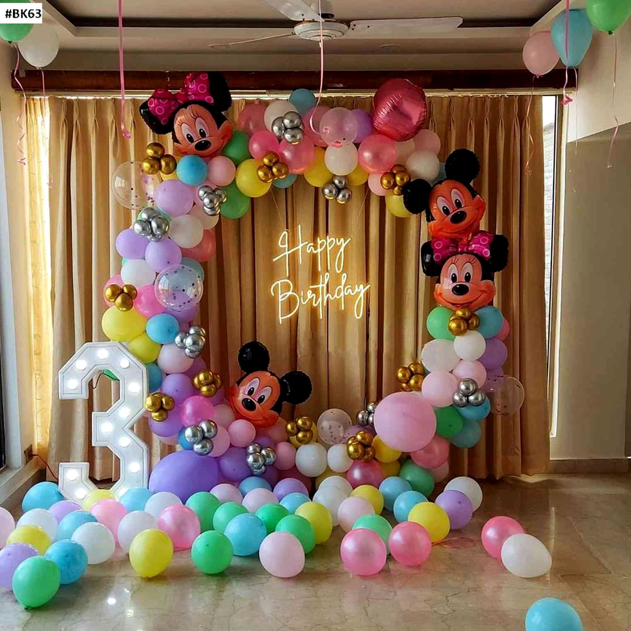 Kids Birthday Balloon Decor With Mickey Minnie Theme And Neon Sign - Kids Birthday Decoration by ARV Decor thumbnail 2