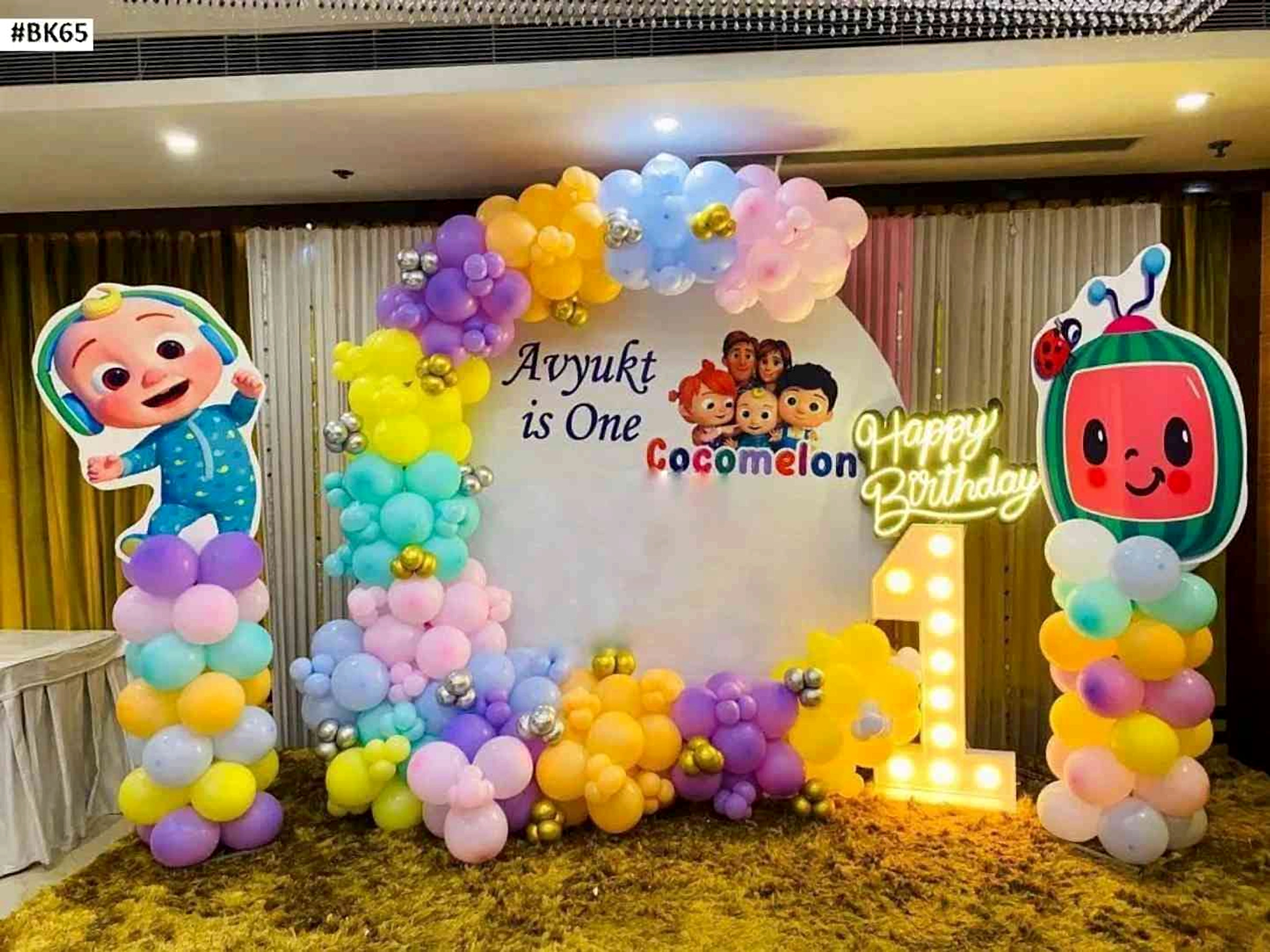 Cocomelon Themed 1st Birthday Decor With Pastel Balloon Arch And Neon Happy Birthday Sign - Kids Birthday Decoration by ARV Decor thumbnail 2