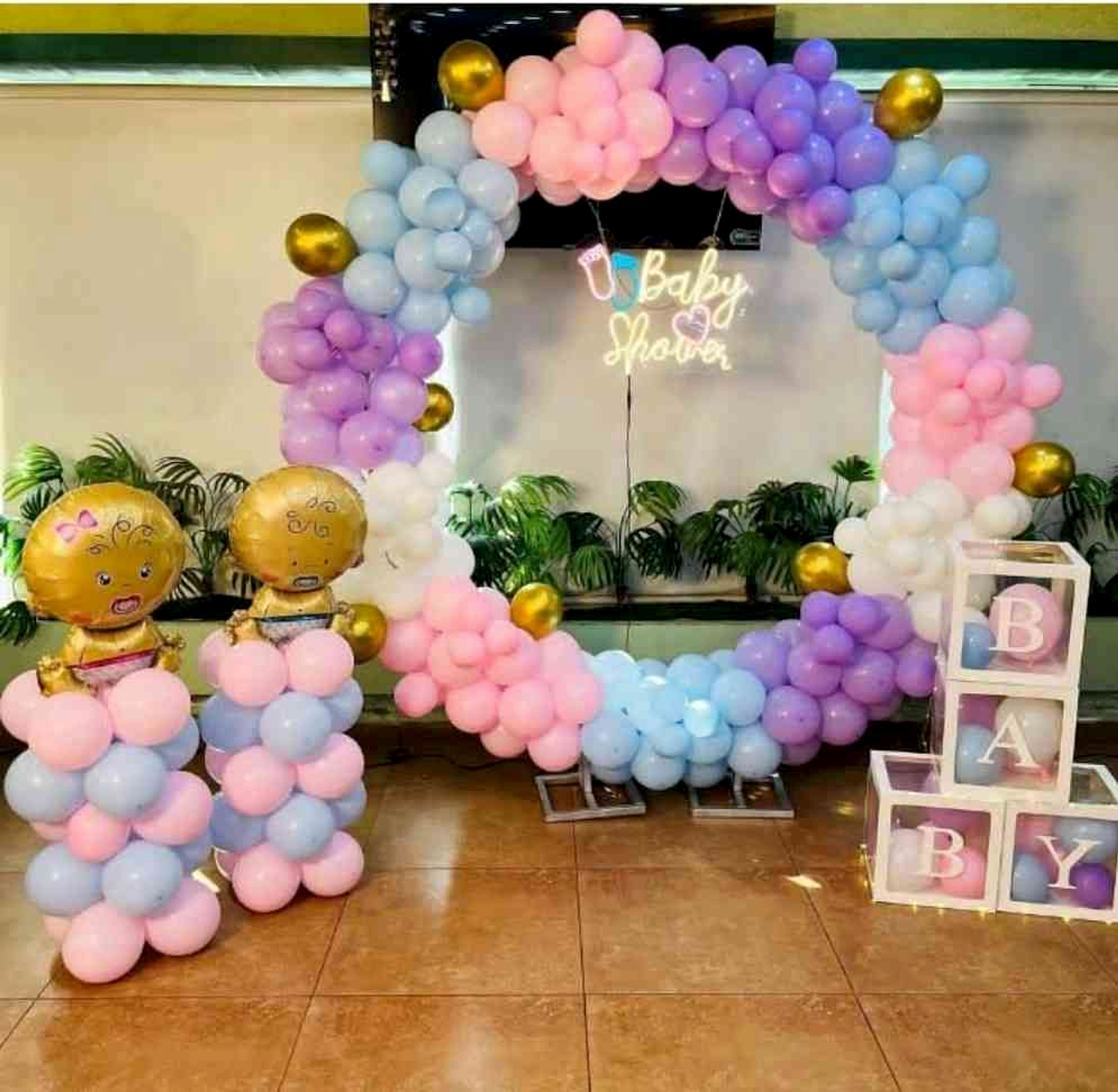 Baby Shower Pastel Balloon Arch With Neon Sign And Cartoon Baby Props - Baby shower by ARV Decor thumbnail 2