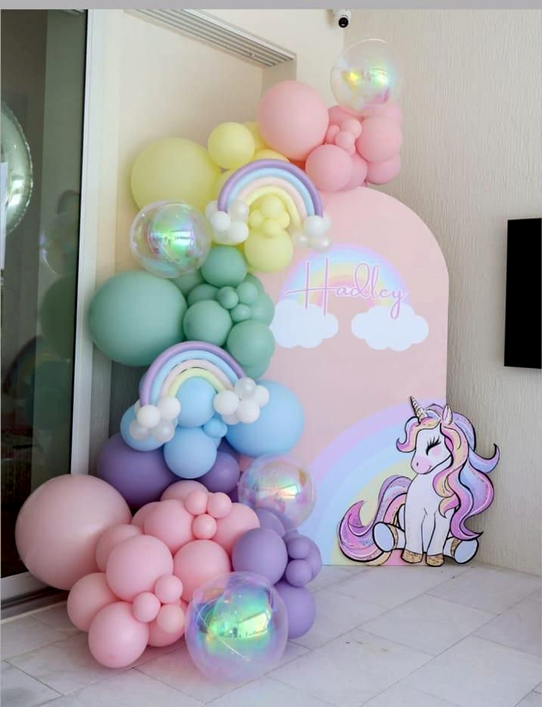 Pastel Unicorn Birthday Backdrop With Rainbow Balloon Arch For Girls - Kids Birthday Decoration by ARV Decor thumbnail 2