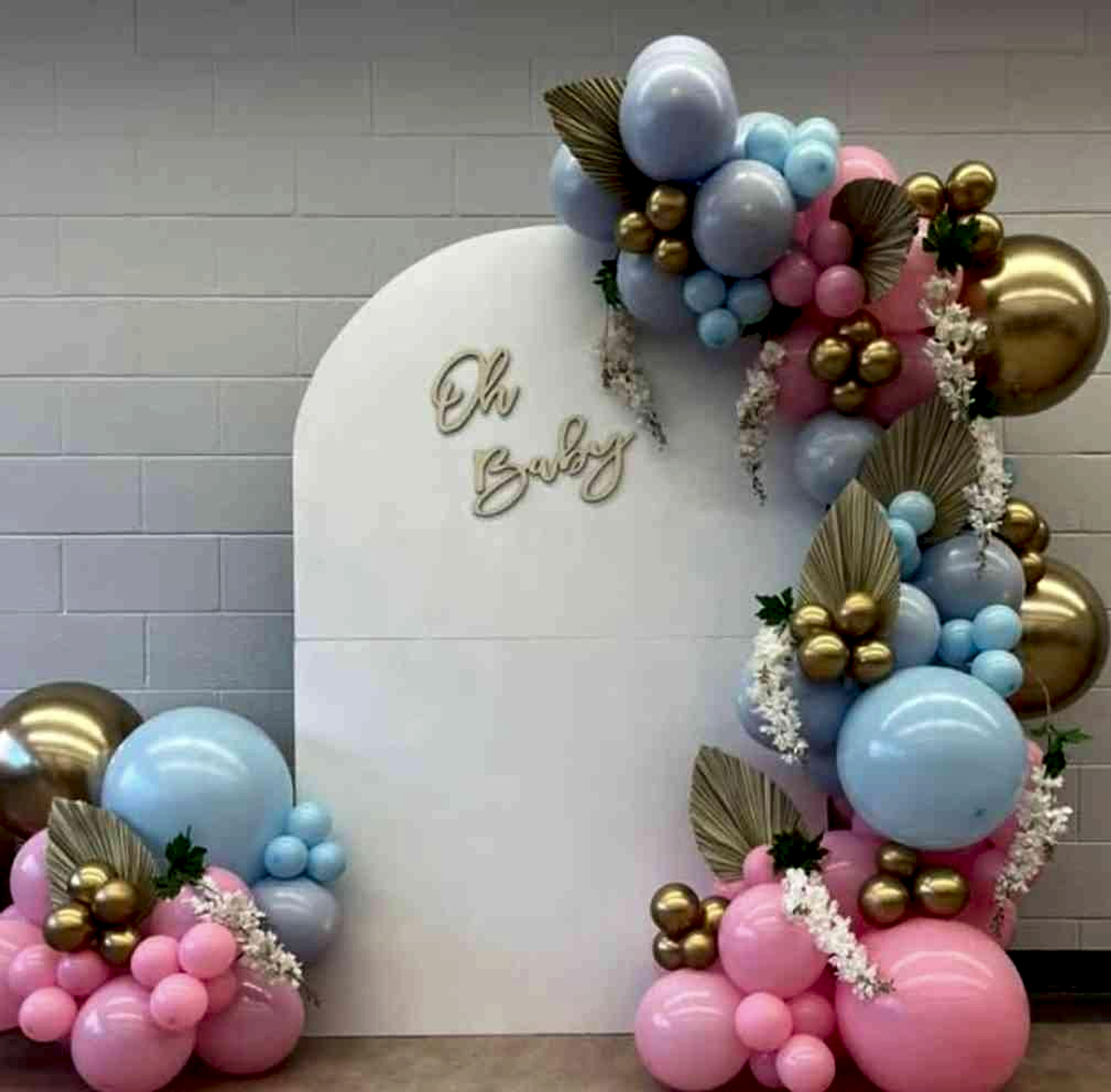 Modern Pastel Pink And Blue Baby Shower Decor With Balloon Garland And Gold Accents - Baby shower by ARV Decor thumbnail 2
