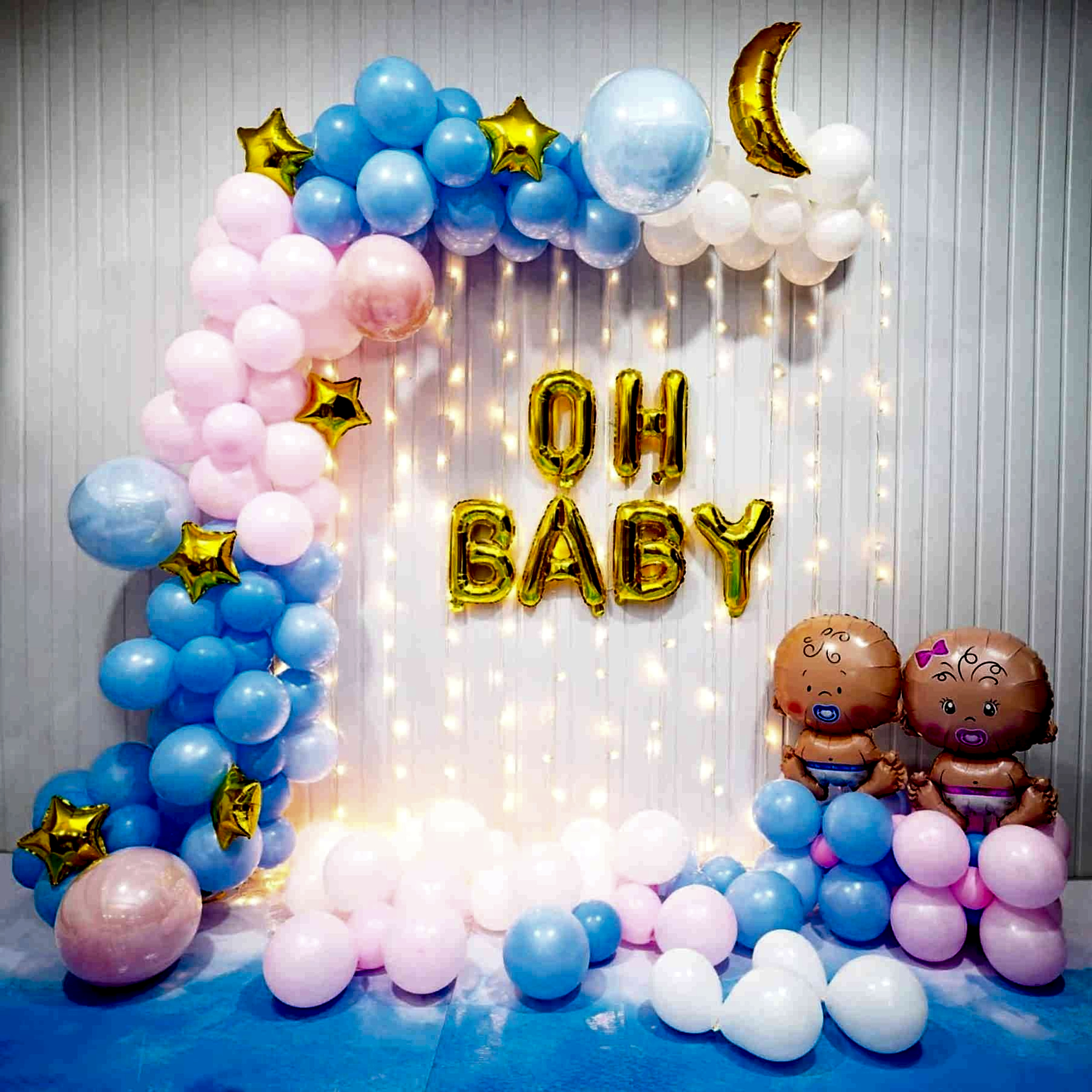 Baby Shower Blue Pink Balloon Arch With Gold Letters And Cartoon Baby Props - Baby shower by ARV Decor thumbnail 2