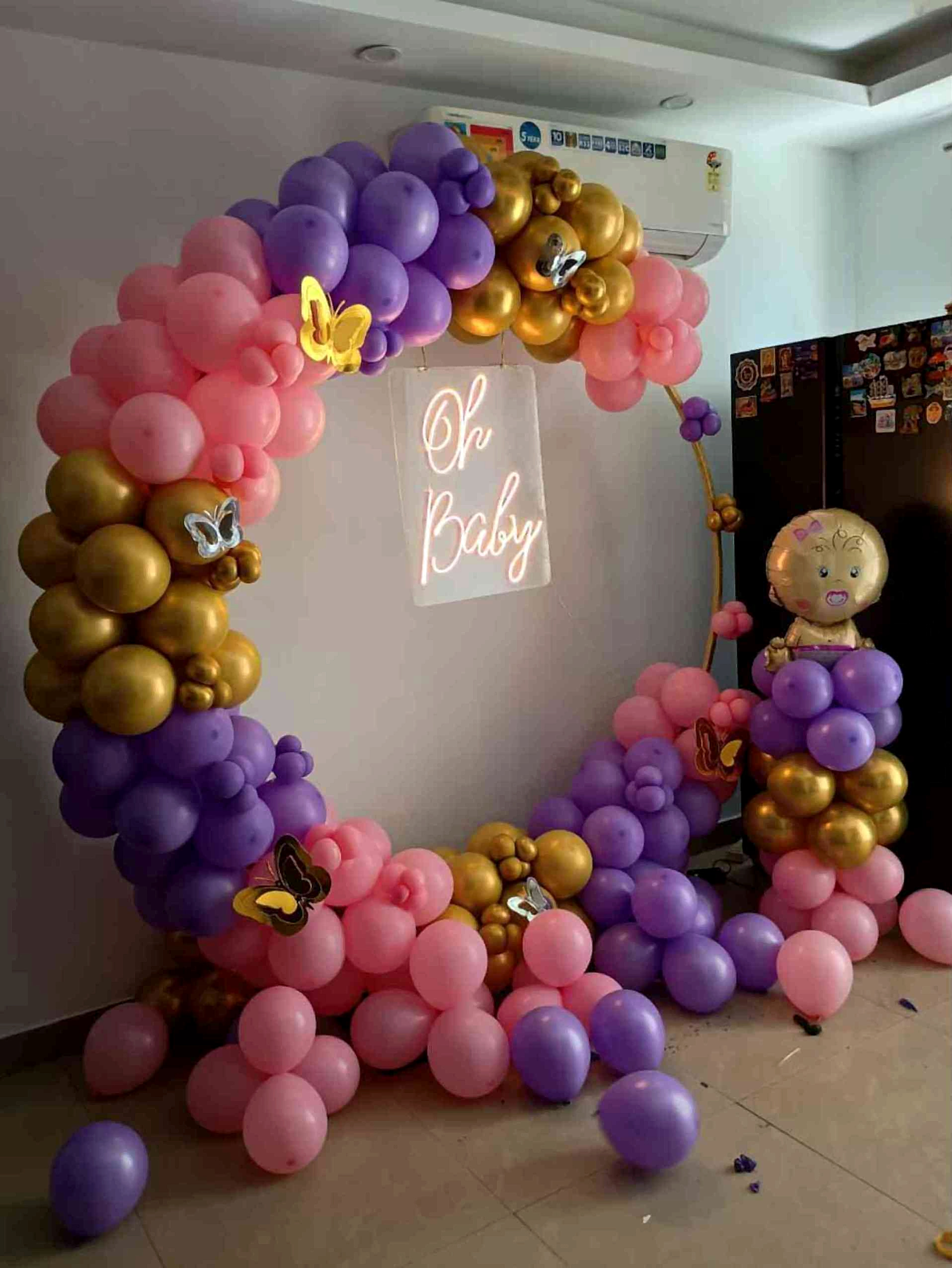 Oh Baby Welcome Baby Balloon Arch Decor in Pink, Purple and Gold with Neon Sign - Baby shower by ARV Decor thumbnail 2