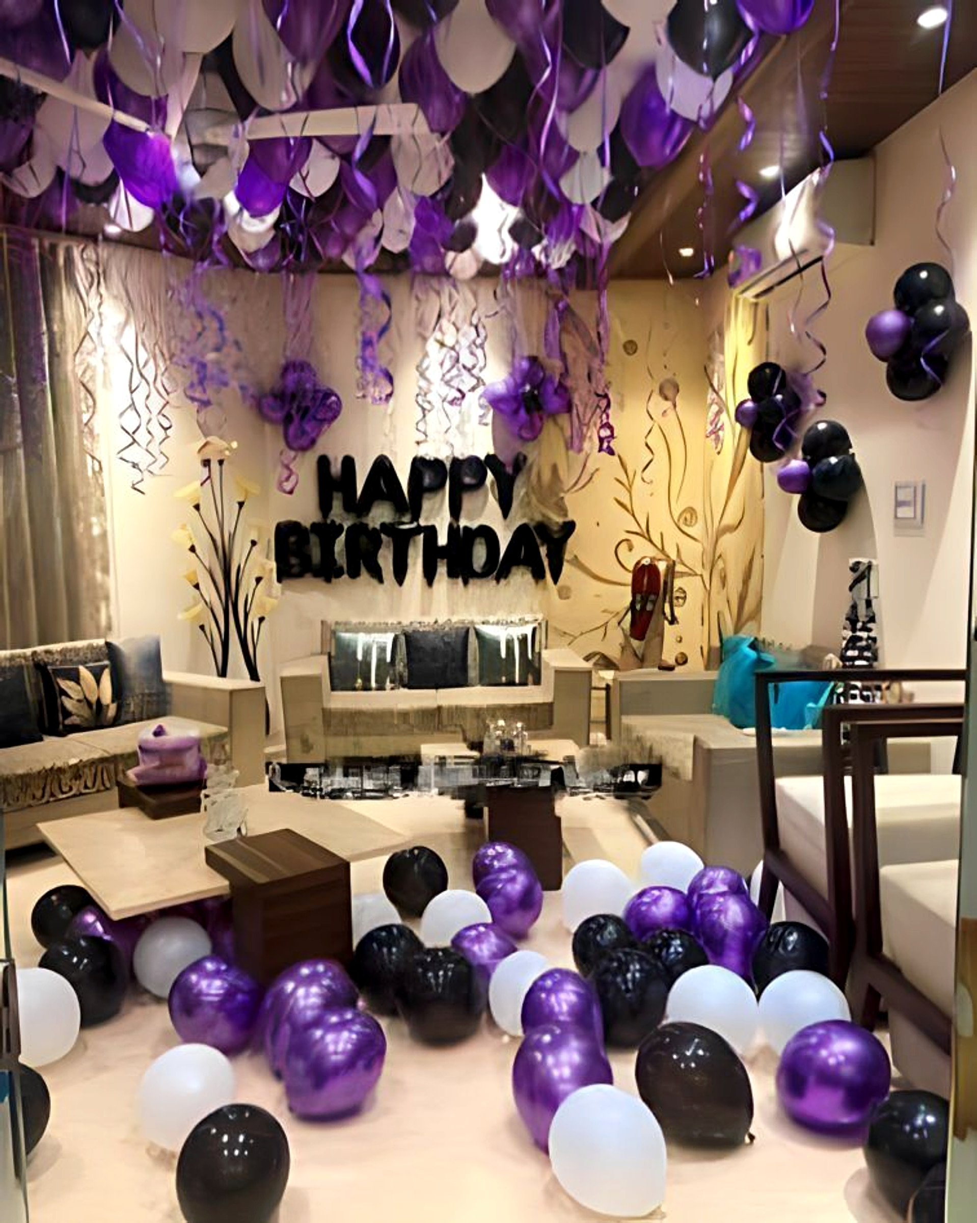Purple Black Happy Birthday Balloon Decor For Indoor Party - adult birthday by ARV Decor thumbnail 2