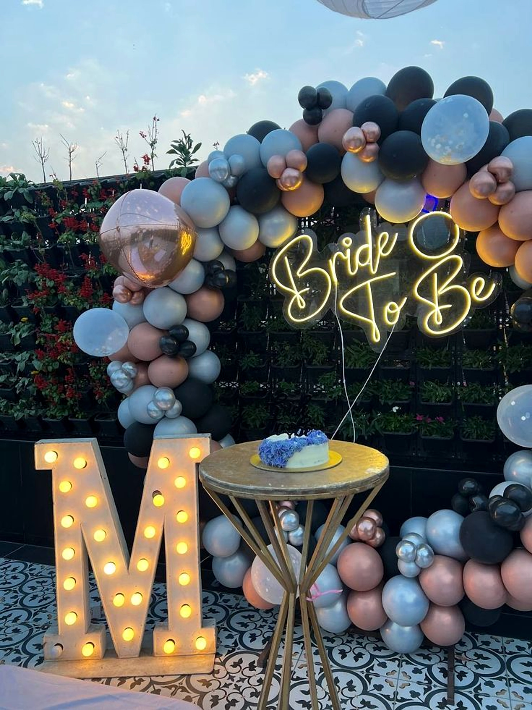 Modern Bride To Be Balloon Arch Decor In Black And Rose Gold With Neon Sign For Bridal Shower - Bride to be by ARV Decor thumbnail 2