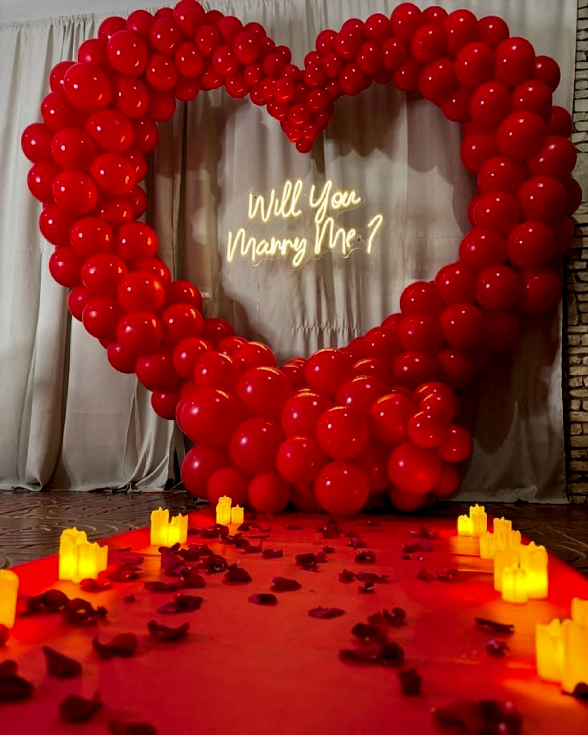 Romantic Red Balloon Heart Proposal Decor with Neon 'Will You Marry Me' Sign - Romantic theme by ARV Decor thumbnail 2