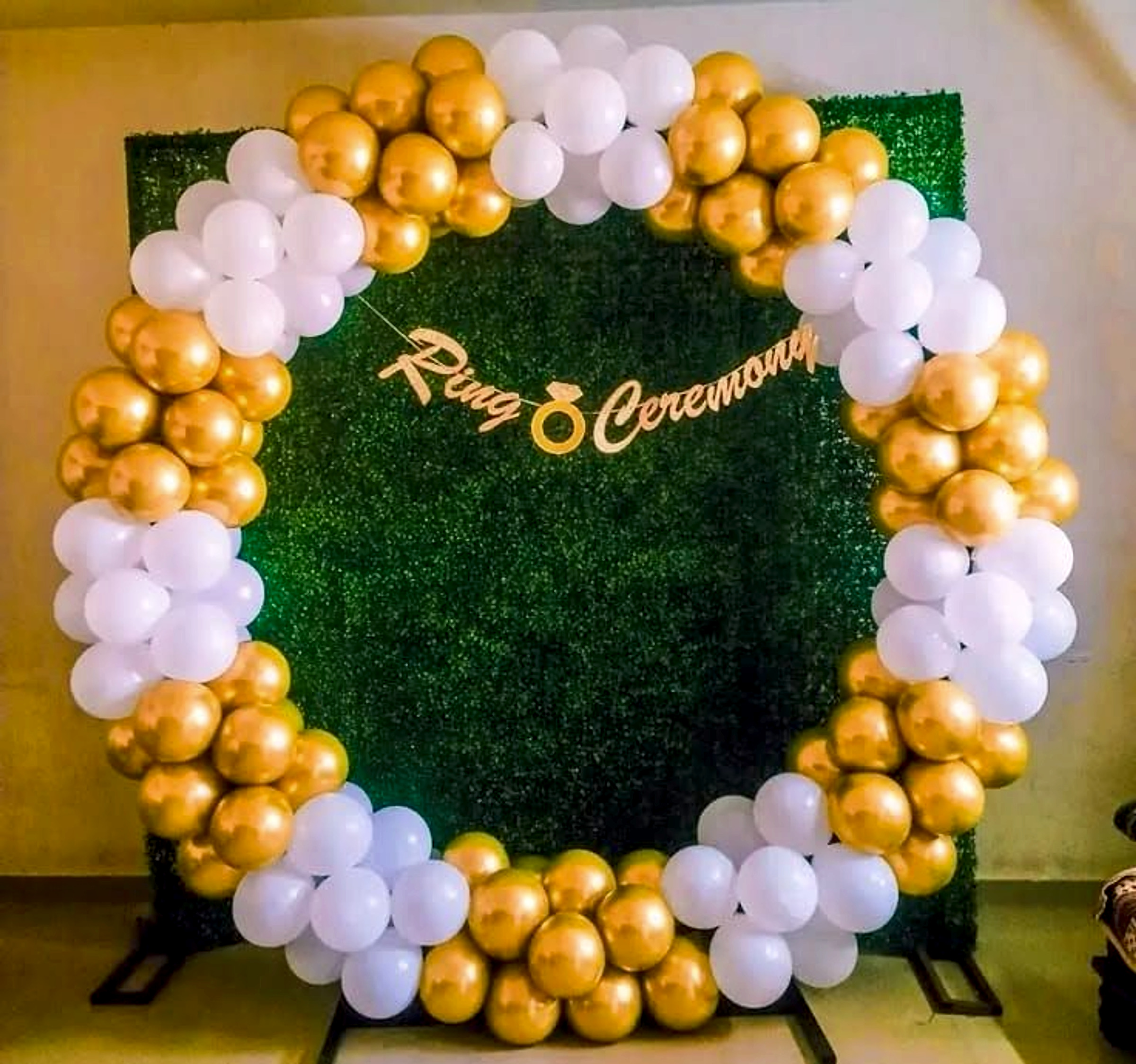 Modern Gold And White Balloon Ring Arch Engagement Decor Setup - Engagement by ARV Decor thumbnail 2