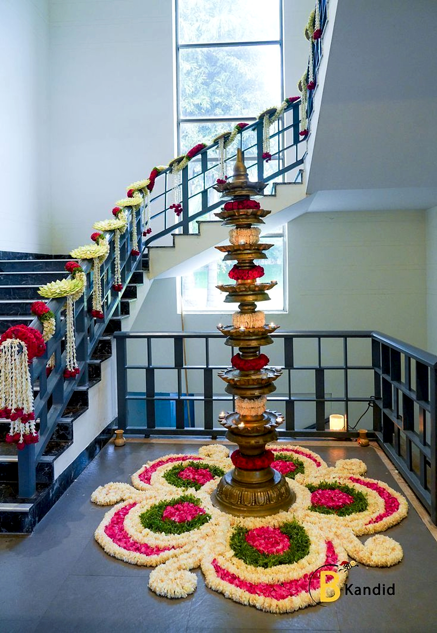 Traditional Indian Entrance Decor With Brass Lamp And Flower Rangoli - Housewarming by ARV Decor thumbnail 2