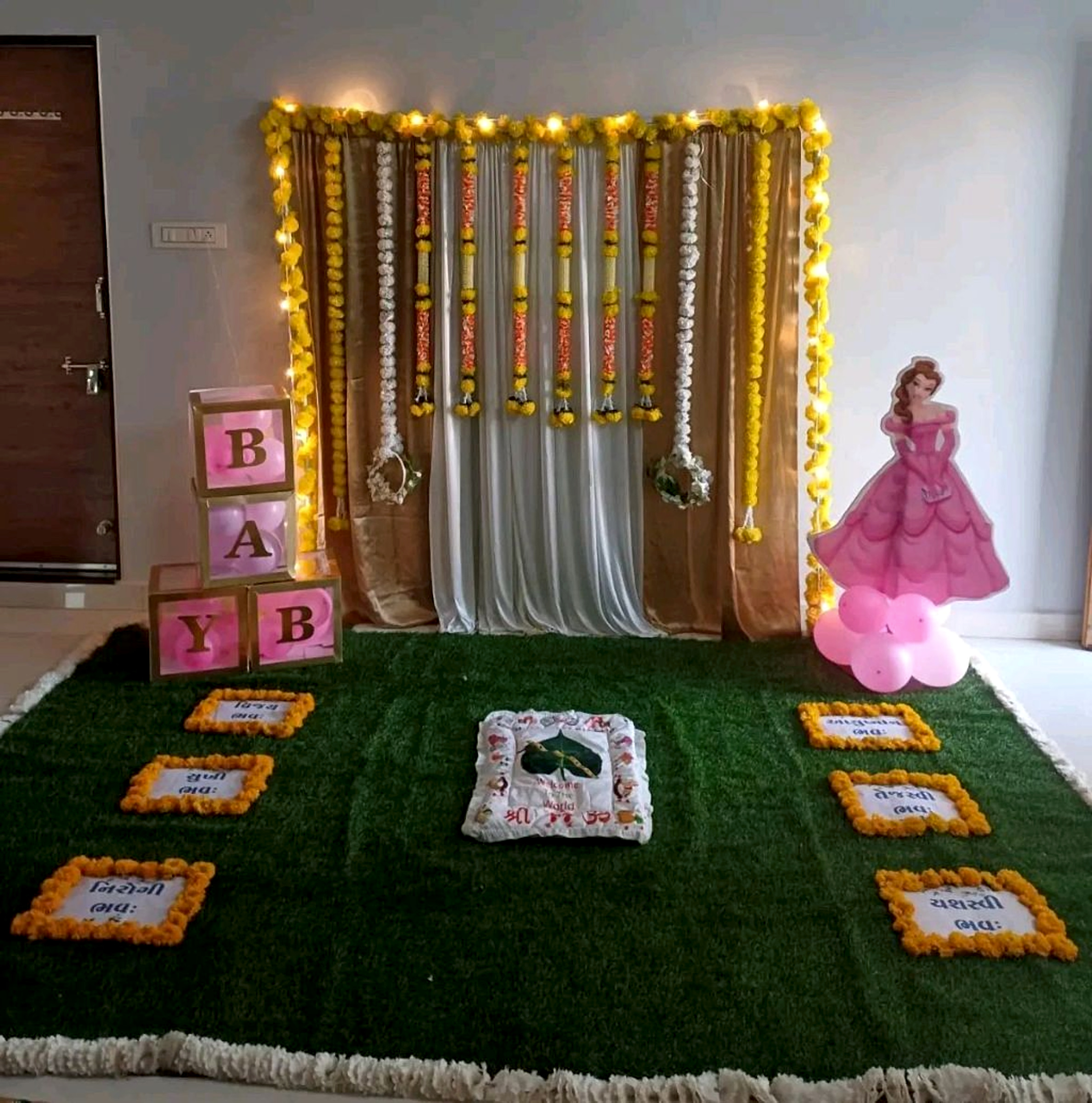 Traditional Welcome Baby Decor With Yellow Floral Garland And Letter Boxes - Baby world by ARV Decor thumbnail 2