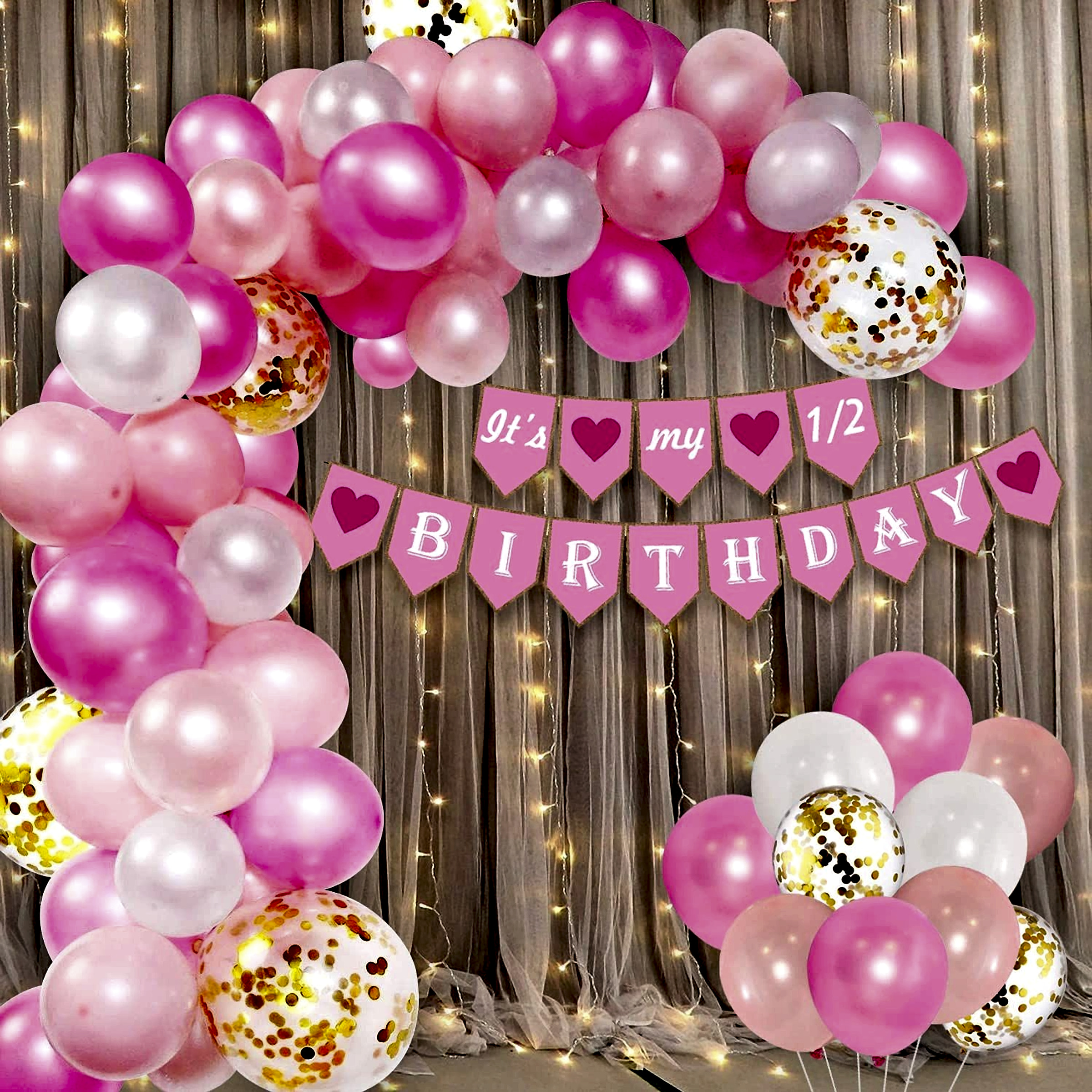 Pink And Gold Half Birthday Balloon Arch Setup For Kids Birthday Party - Baby world by ARV Decor thumbnail 2