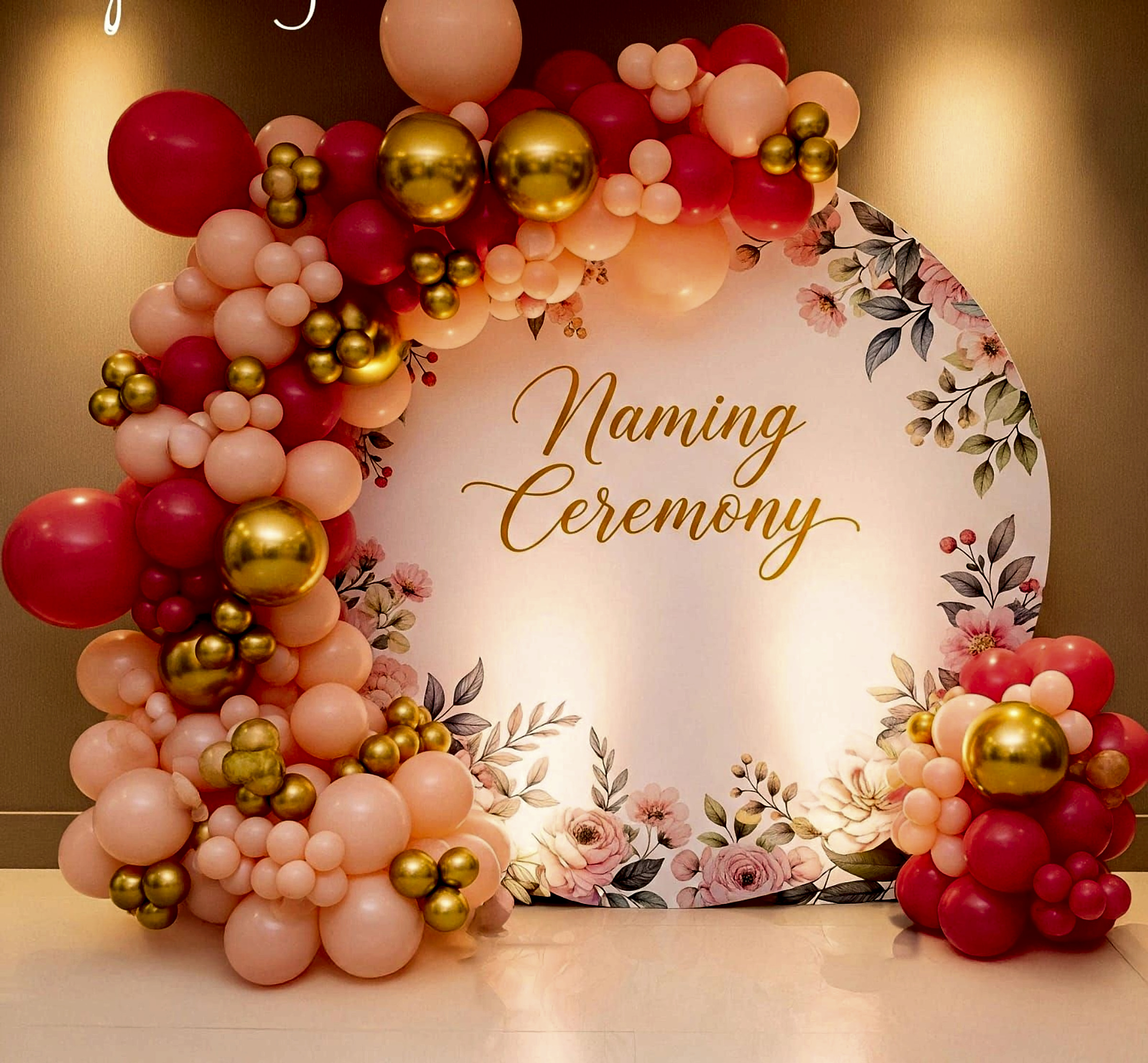 Floral Pink And Gold Naming Ceremony Decor With Balloon Arch - Baby world by ARV Decor thumbnail 2