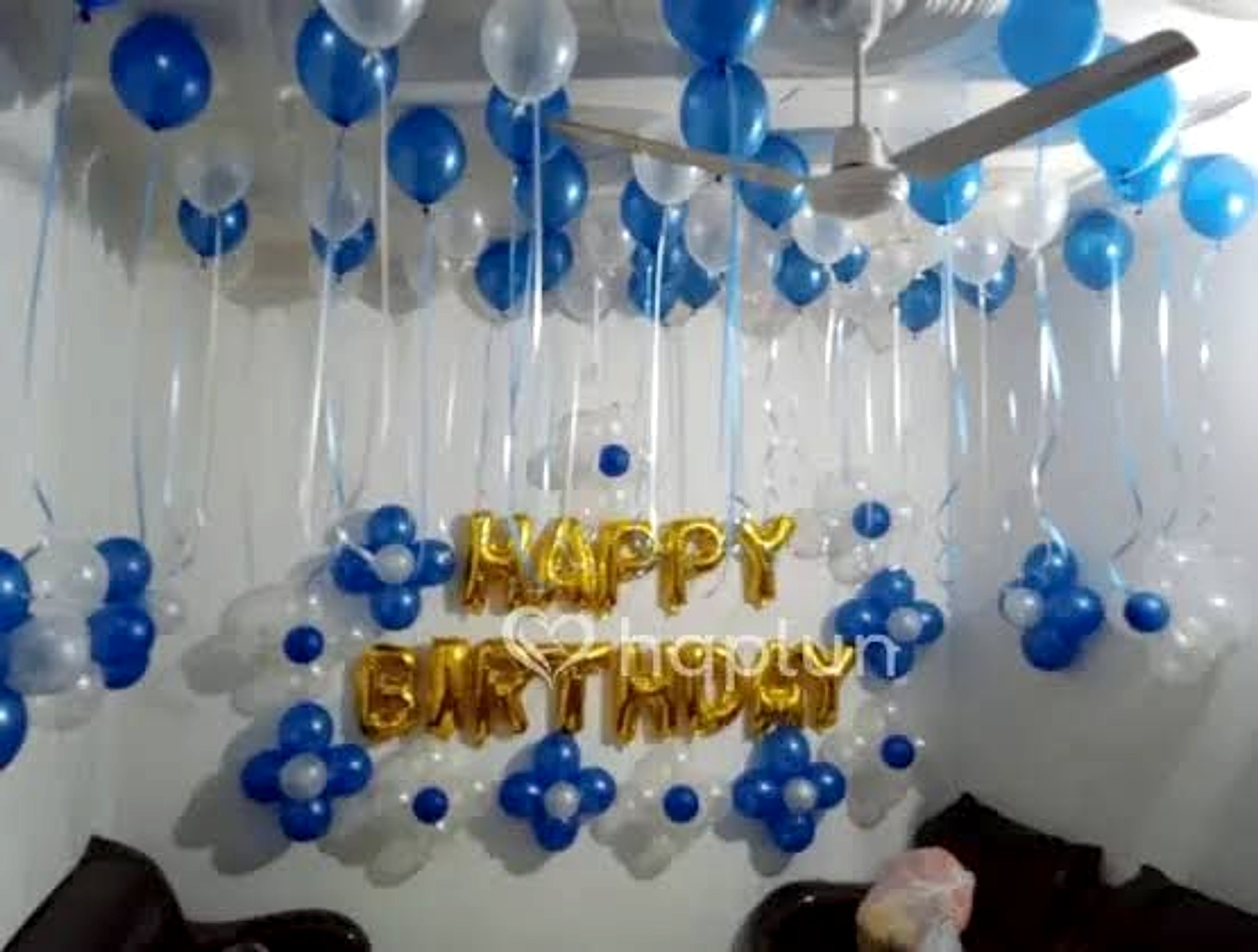 Blue And White Kids Birthday Balloon Decoration With Gold Happy Birthday Letters - Kids Birthday Decoration by ARV Decor thumbnail 2