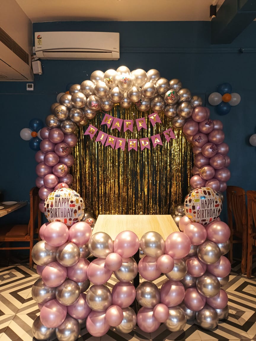 Metallic Silver & Pink Arch Birthday Backdrop