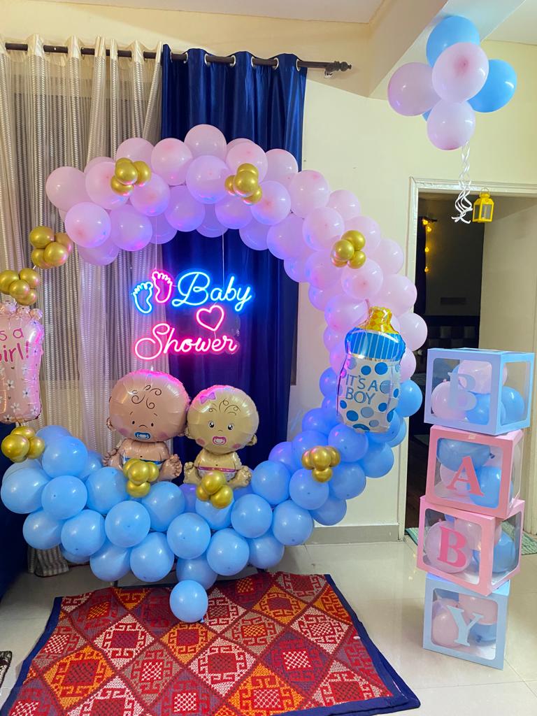 Blue & Pink Ring Baby Shower at Home