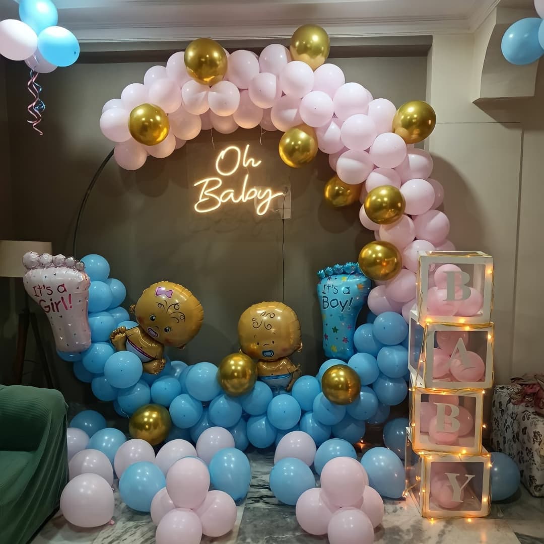 Oh Baby Blue & Pink Ring Baby Shower