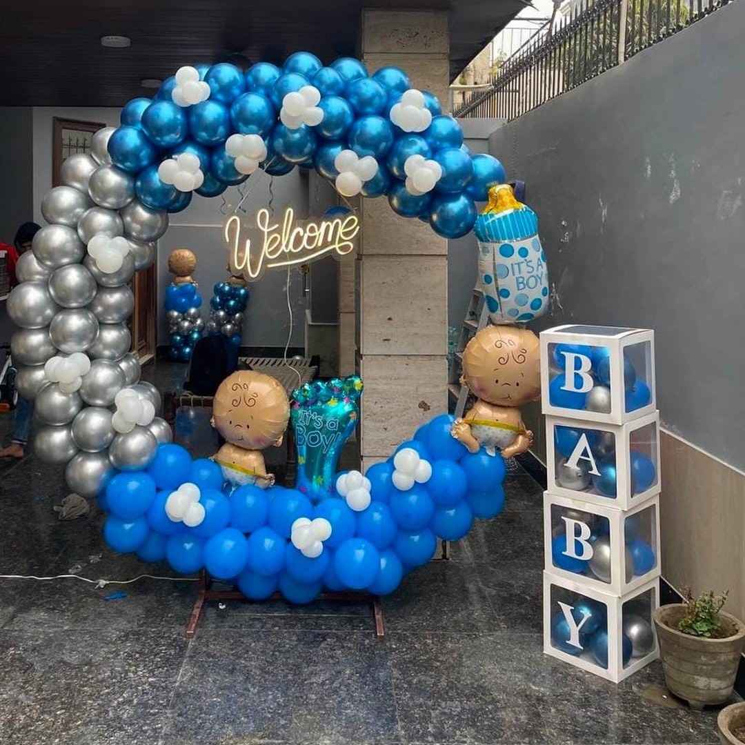 Blue & Silver Baby Boy Welcome Decor