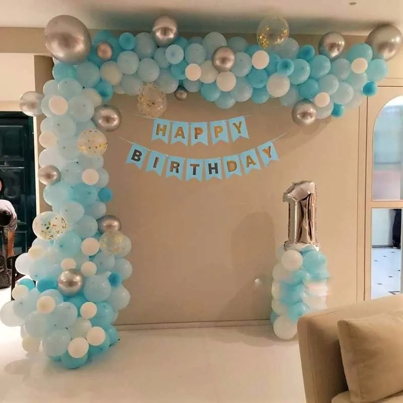 Blue & White Balloon Arch Setup