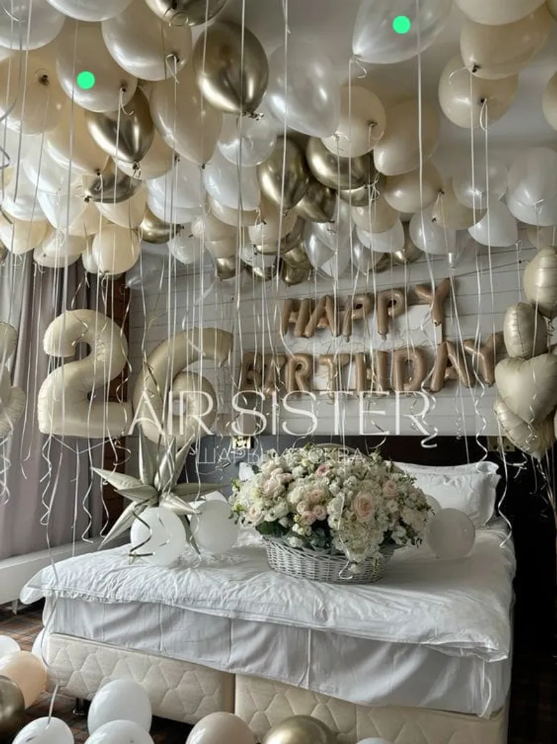 Champagne & White Luxury Birthday Room Decoration