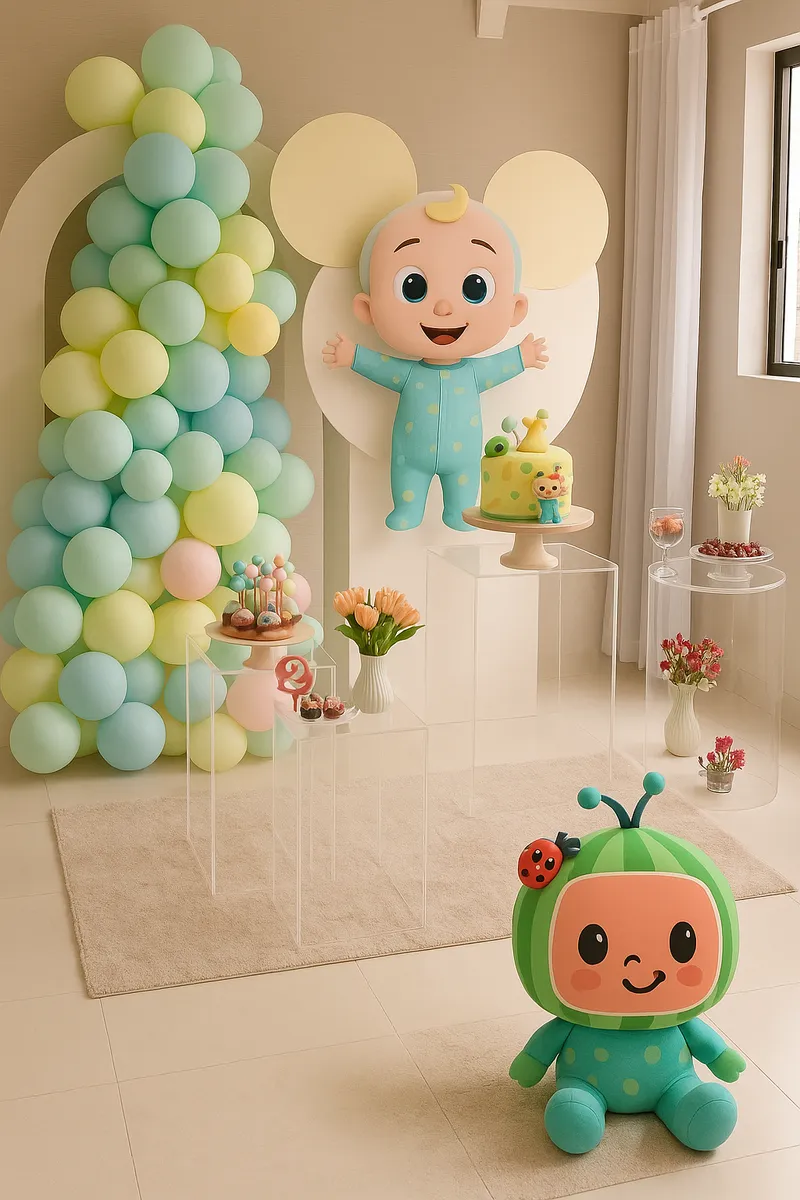 Pastel Cocomelon Theme – balloon and flower decoration by ARVDecor