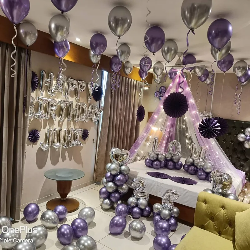 Purple Silver Romantic Birthday Room Decoration